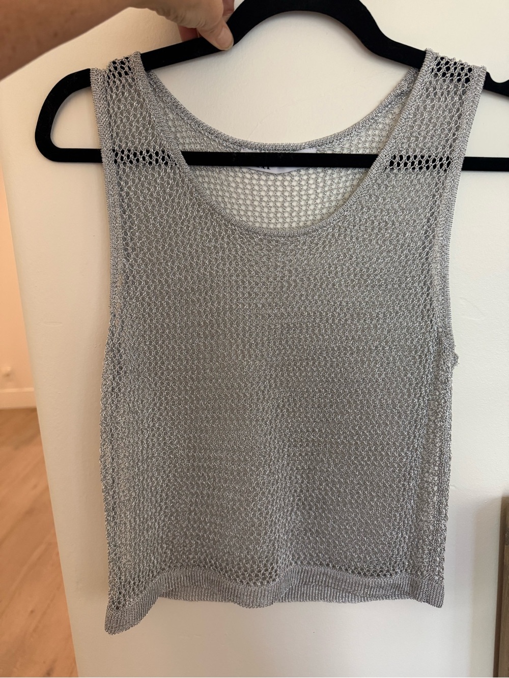 Zara Silver Open-Weave Knit Tank Top